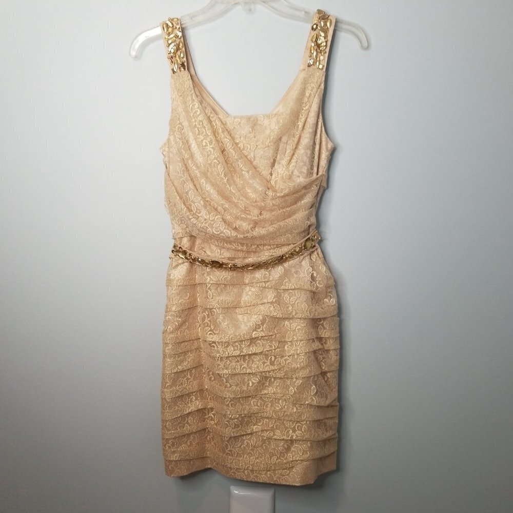 Express Gold Metallic Ruched Mini Dress - Picture 2 of 10